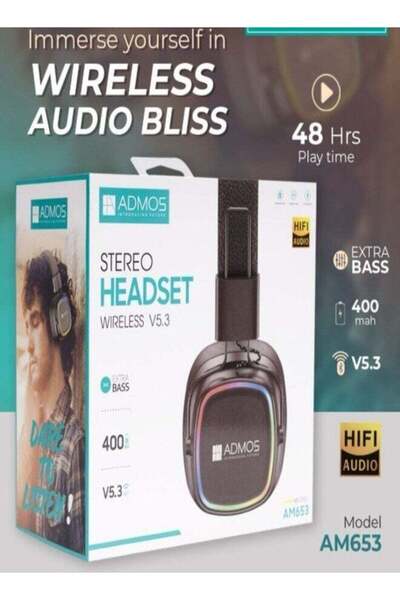 ADMOS سماعة رأس ستيريو لاسلكية AM-653 باللون الأسود