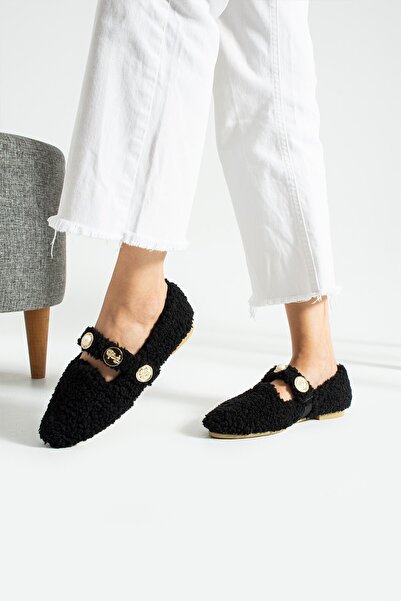 Glenz Women's Buckle Furry Plush Ballerina House Slippers Ts1190