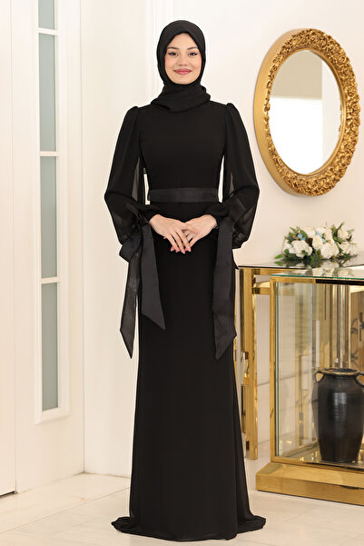 Raika Moda Kol Detaylı Firuze Şifon Tesettür Abiye