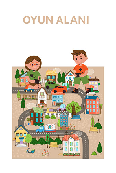 Rabadon Çocuk Oyuncak Araba Yol Parkı - Çocuk Trafik Branda - Oyun Alanı Brandası 100cm X 100cm