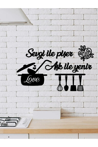 softclass 6' Kelebek ve ''Sevgi ile pişer aşk ile yenir'' duvar yazısı duvar dekoru ofis salon ev duvar süsü