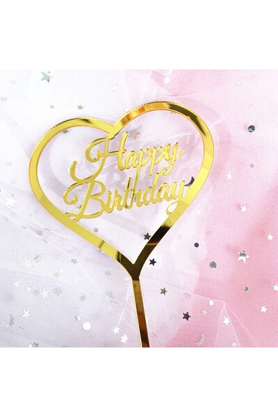 Flippy Decorative Cake Topper, Flippy, Heart-Shaped 'Happy Birthday' Theme, Gold
