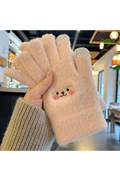 Flippy Women's Gloves, Flippy, Smiling Face Design, Touchscreen Function, Embroidered Wool, Elastic Cuff, P