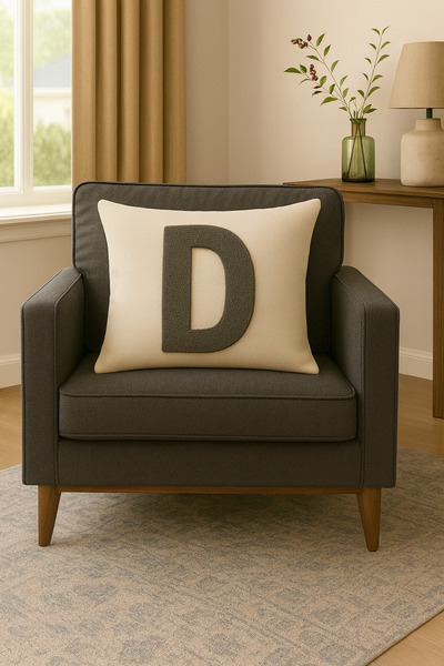 ALAMODECOR Husă pentru pernă cu litere A, imprimată digitală pe două fețe, aspect crem, culoare antracit, 1 bucată 43X43