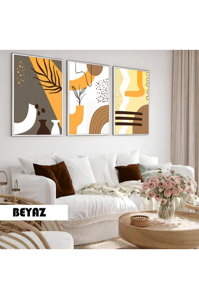 Harikabirev Children's Room Living Room-Minimalist Modern Bohemian Orange-Yellow 02 | Wooden Framed 3-Piece Mdf Ahmdf