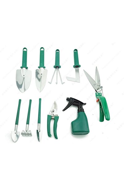 Flippy Set 10 Garden Tools, Flippy, for Planting Soil Processing and Plant Care, Green Handles, PVC and Sta
