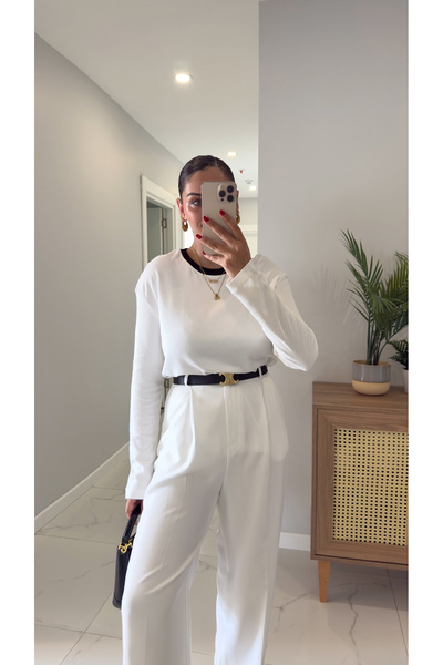 BİRCANÇİL Μπλούζα με μακριά μανίκια MD Esse White Collar με ρέλι