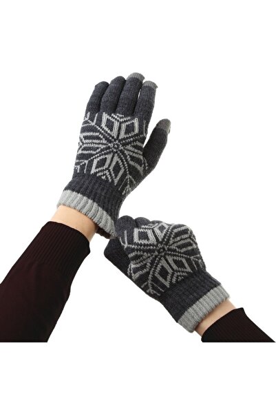 Flippy Men's Gloves with Snowflake Pattern, Touchscreen Function, Knitted Acrylic Material, Elastic