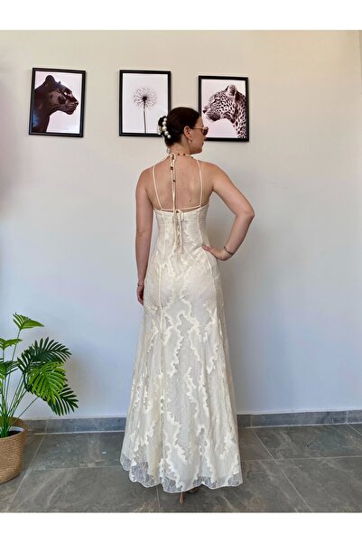 BS Krem Dantel İşleme Elbise