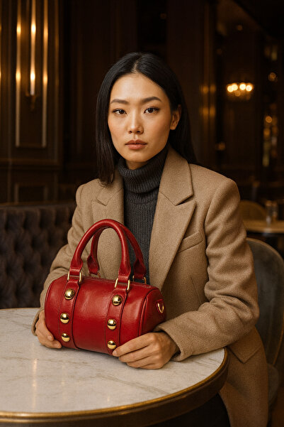 ESTUTE Luxury Gold Detailed Cylinder Hand and Shoulder Bag