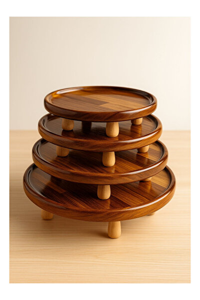 TB Tamer Bayrakçeken Masaj Aletleri Ve Tıbbi Ürün Doğal İroko Ahşap 4’lü Sunum Tabağı Seti – El Yapımı, Dayanıklı ve Koleksiyonluk | Yuvarlak