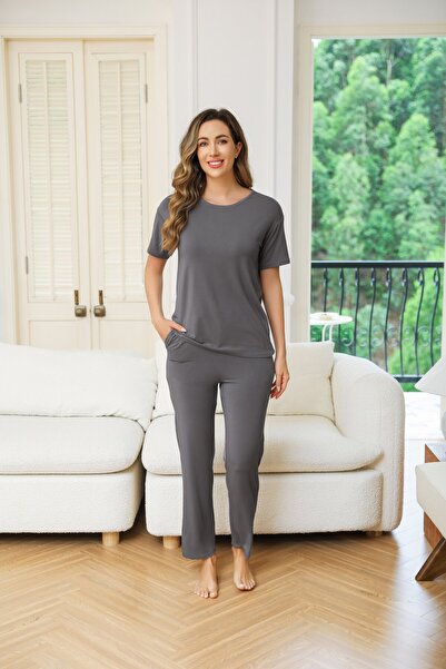 Voolaa Eva half-sleeve pajamas made of natural bamboo material Eva half-sleeve pajamas made of natural bamboo material Dark gray