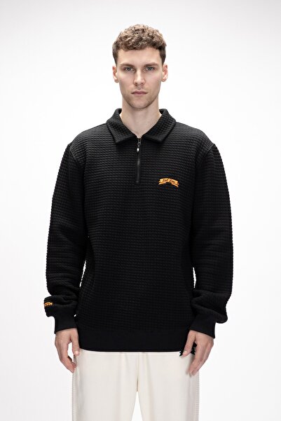 Bad Bear Diez Siyah Yarım Fermuarlı Erkek Sweatshirt