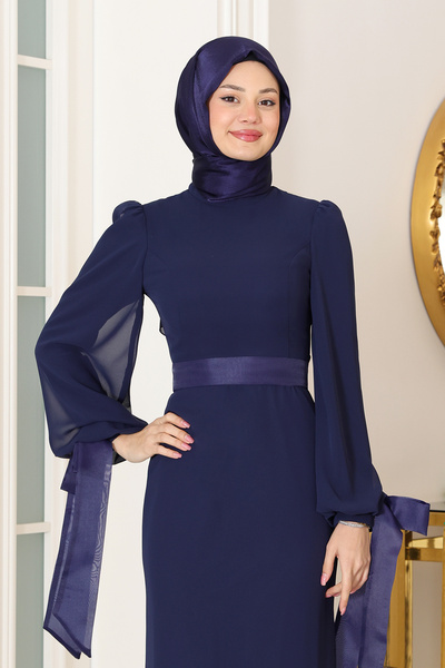 Raika Moda Kol Detaylı Firuze Şifon Tesettür Abiye