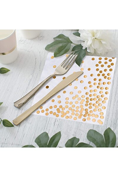 Flippy Set 20 de Servetele de Masa, Flippy, Imprimeu cu Buline Aurii, din Hartie, 17 x 17 cm, Alb