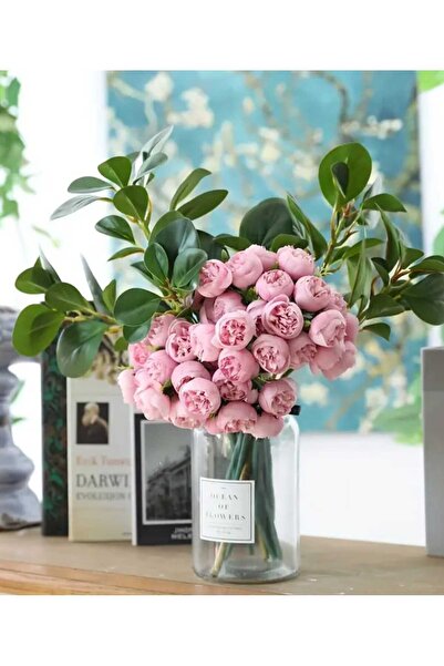 ÇEÇEN HOME (9 DAL) Vazosuz Yapay Gül Çiçek Buketi,Ev-İş Dekorayonu İçin Canlı Görünümlü Gül Çiçek Buketi