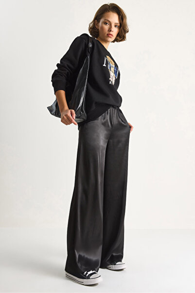 Bianco Lucci Pantaloni largi din satin cu talie înaltă pentru femei 4027 6028...