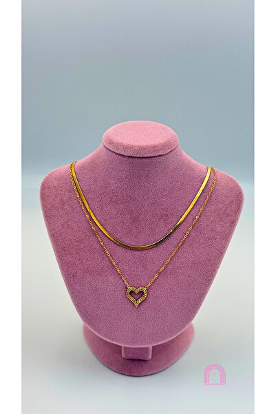 Moond Accessories قلادة ذهبية بتفاصيل قلب مزدوج من الفولاذ