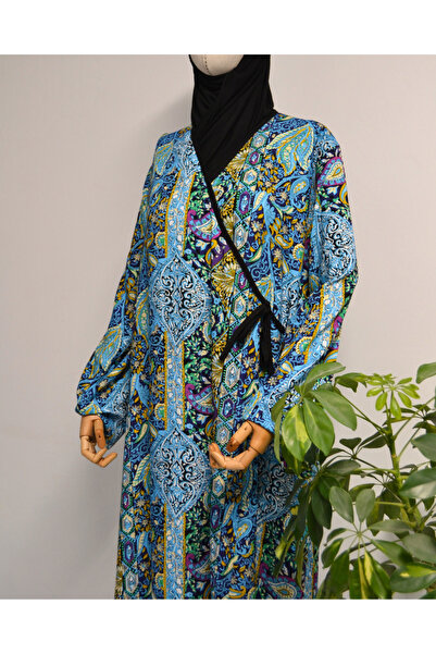 Bilenler Φόρεμα προσευχής με έθνικ σχέδιο με διπλό στήθος – 100% βισκόζη, με δέσιμο στο πλάι, μέγεθος 36-46