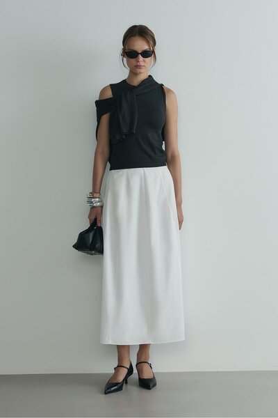 Suud Collection White Lade Balloon Skirt