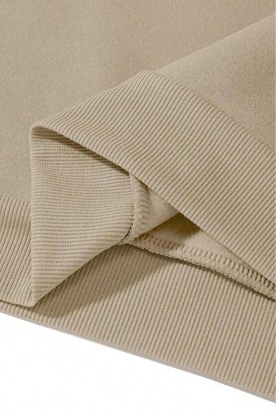 NO 601 Men's Beige Crew Neck the Bstn Printed Winter Sweatshirt