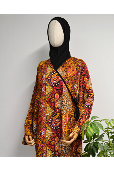 Bilenler Φόρεμα προσευχής με έθνικ σχέδιο με διπλό στήθος – 100% βισκόζη, με δέσιμο στο πλάι, μέγεθος 36-46