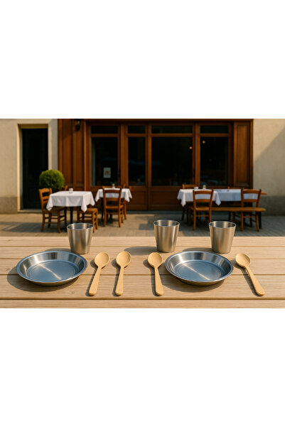 Metler Stainless Steel Tableware Set 18 Pieces (6-Person) Plate, Wooden Spoon...