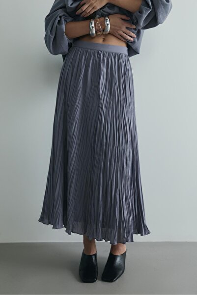 Suud Collection Gri Donette Piliseli Etek
