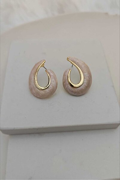 KYOLA DESİGN Beyaz Mineli Çift Yönlü Gold Kadın Küpe (3cm)