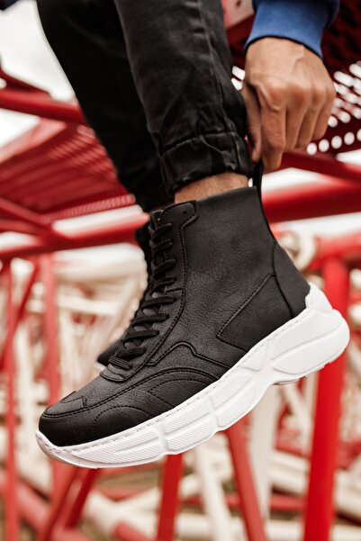 pabucmarketi Zippered Lace Detailed Men's Sneaker Boots Black