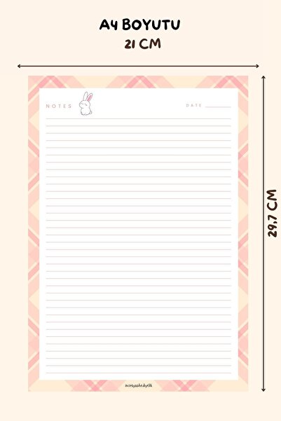 İnci Rüyası Hediyelik Plaid and Rabbit Patterned A4 Size Lined Notepad, Notebook, Planner, Notepad, Notes
