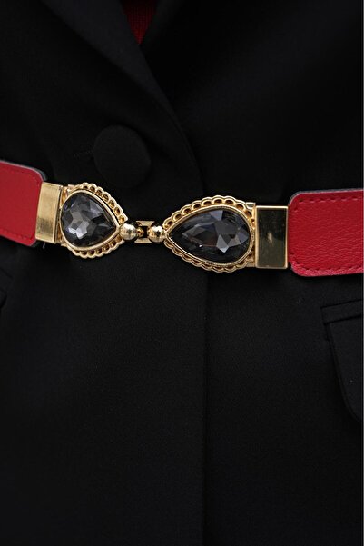 MODAM HİFA Pear Stone Elastic Women's Belt Dress Belt Shirt Belt Coat Belt Stone Belt Pants