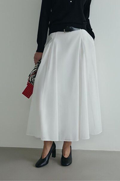Suud Collection Beyaz Liza Kemerli Etek
