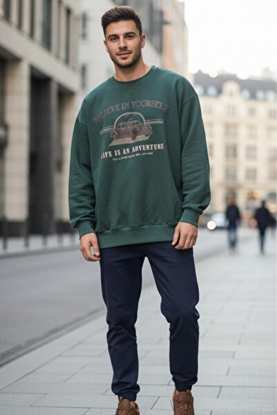 KOZİA OUTDOORS Φούτερ unisex με στάμπα και λαιμόκοψη ποδηλάτου, oversized