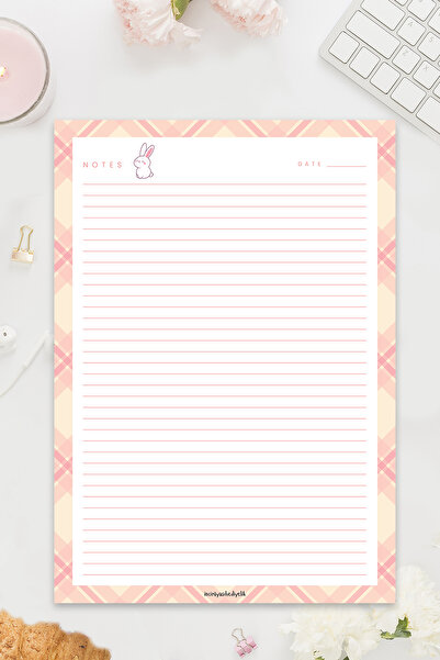 İnci Rüyası Hediyelik Plaid and Rabbit Patterned A4 Size Lined Notepad, Notebook, Planner, Notepad, Notes