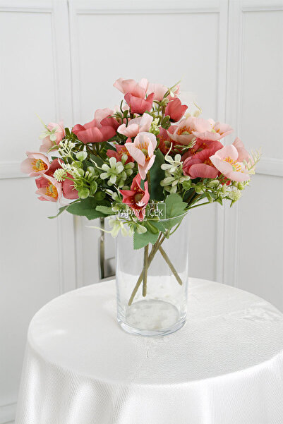 Yapay Çiçek Deposu Yapay Çiçek 10 Çiçekli Mini Cam Güzeli Demeti 30 cm Nar Çiçeği-Pudra