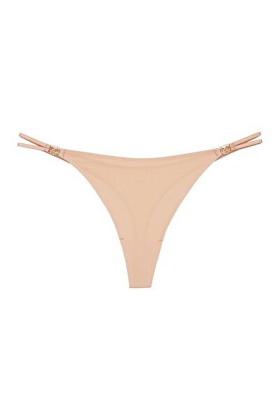 ESOTIQ Women's Sexy Thong Panties with Seamless Front & Mesh Back Goldent Details | Nuts