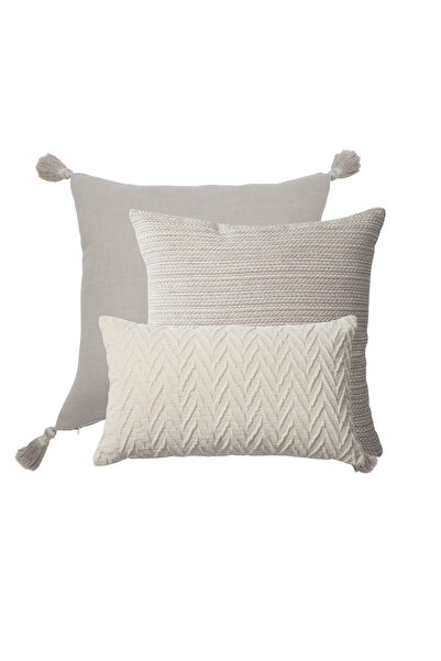 Fineroom Living Loom & Kraft - Διακοσμητικό Μαξιλάρι - Σετ Συνδυασμένων Μαξιλαριών 3 τεμαχίων - Μπεζ (Περιλαμβάνεται Μαξιλάρι Ic)