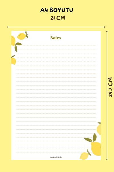 İnci Rüyası Hediyelik Lemon Patterned Striped A4 Size Notepad, Notebook, Planner, Note Paper, Memo Pad