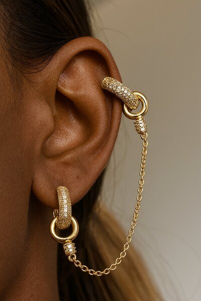 TAKIŞTIR أقراط YSX مرصعة بالأحجار باللون الذهبي (زوج)