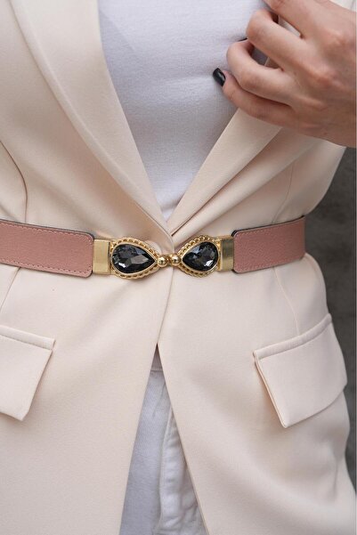 MODAM HİFA Pear Stone Elastic Women's Belt Dress Belt Shirt Belt Coat Belt Stone Belt Pants
