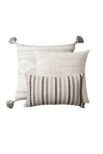 Fineroom Living Quba & Capri - Διακοσμητικό Μαξιλάρι - Σετ Συνδυασμένων Μαξιλαριών 3 τεμαχίων - Μπεζ (Περιλαμβάνεται Μαξιλάρι Ic)