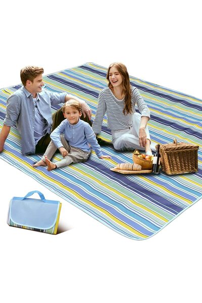 SKY TOUCH بطانية نزهة وشاطئ محمولة مقاومة للماء من SKY-TOUCH، 180×145 سم، باللونين الأخضر والأزرق، قابلة للطي