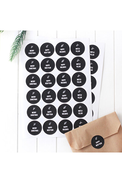 Bimotif Yılbaşı mesajları sticker seti, 24 adet (1 sayfa) Siyah