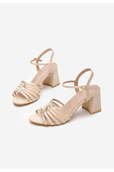 B T Shoes Πέδιλα με χοντρο τακουνι Comfea μπεζ