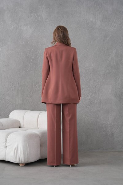 nodilife 6 Düğmeli Kruvaze Ceketli Kadın Takım Acı Kahve