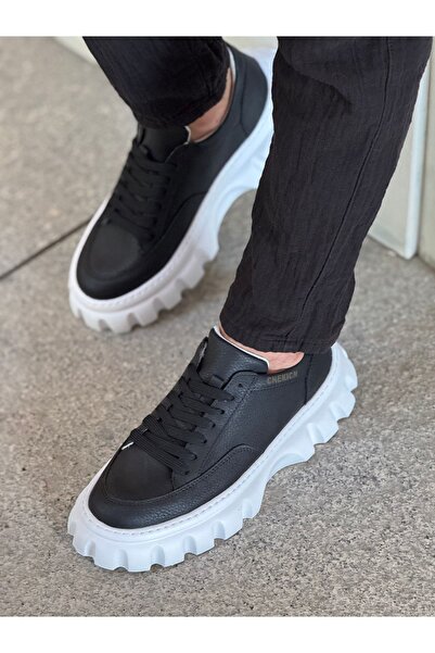 pabucmarketi Lace-Up Men's Casual Shoes Black (White Sole)