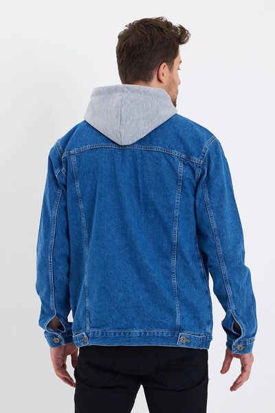 DAMGA JEANS Erkek Basic Mevsimlik Kapşonlu Mavi Kot Ceket