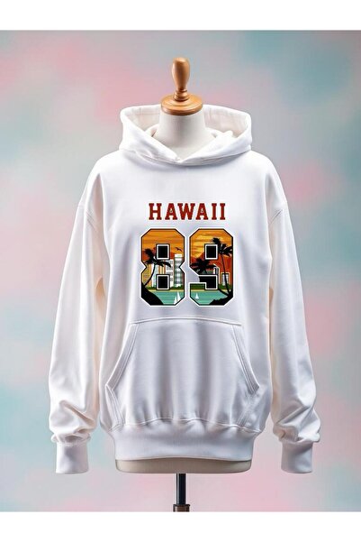 Vordevia سويت شيرت أبيض كبير الحجم مصنوع من القطن المطبوع بـ 3 خيوط من هاواي