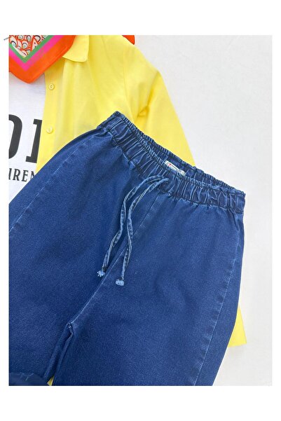 YEDİLALE BELİ LASTİKLİ LİKRALI İSPANYOL PAÇA KOT PANTOLON [ 38\46 beden arası, 102 cm ort ]
